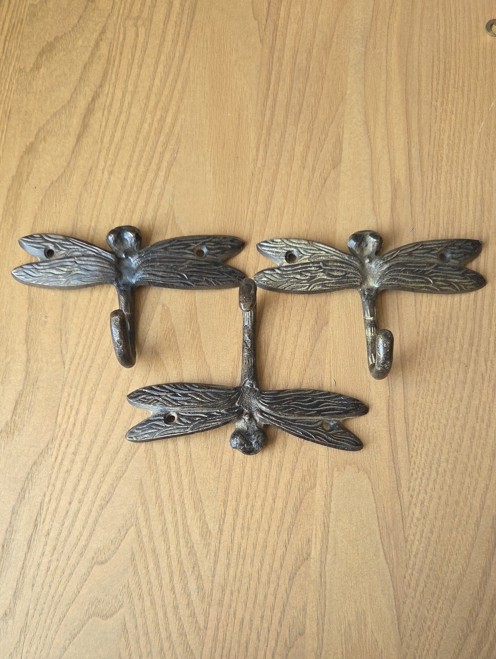 Set Of 3 Metal Dragonfly Wall Hooks